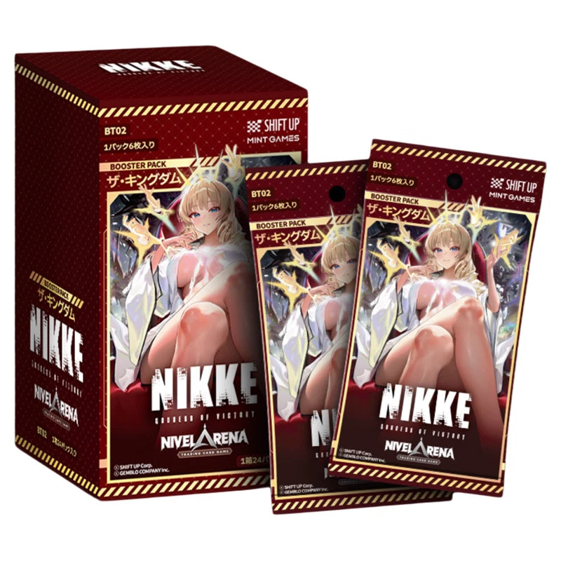 Nivel Arena Goddess of Victory Nikke Vol.2 Japanese booster box and two matching card packs featuring anime character art.