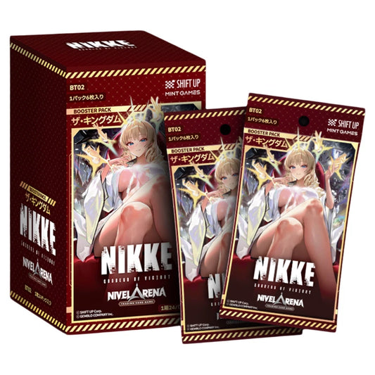 Nivel Arena Goddess of Victory Nikke Vol.2 Japanese booster box and two matching card packs featuring anime character art.