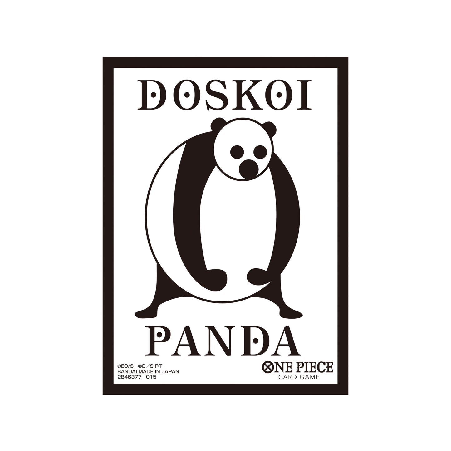 One Piece Card Game protective sleeve featuring a black and white Doskoi Panda design with official branding.