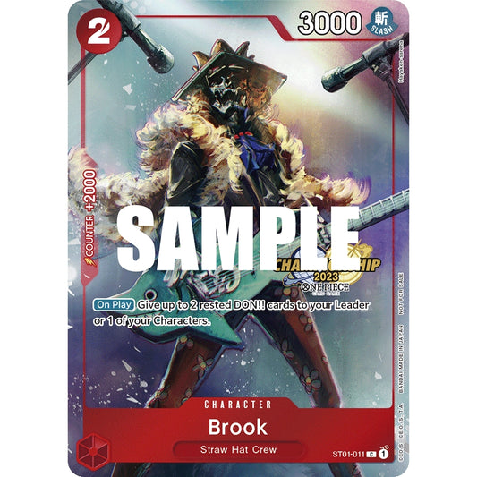 Brook CS 2023 Celebration Pack card featuring Brook in a hat, playing a teal guitar.