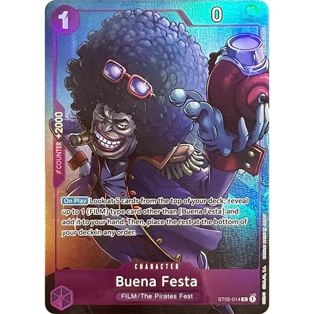 Buena Festa ST05-014 Best Selection trading card with a purple-suited character in an afro.