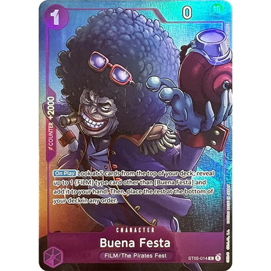 Buena Festa ST05-014 Best Selection trading card with a purple-suited character in an afro.