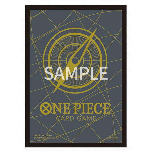 One Piece Card Game protective sleeve in black and gold with a compass design and logo, set of 70, made in Japan.