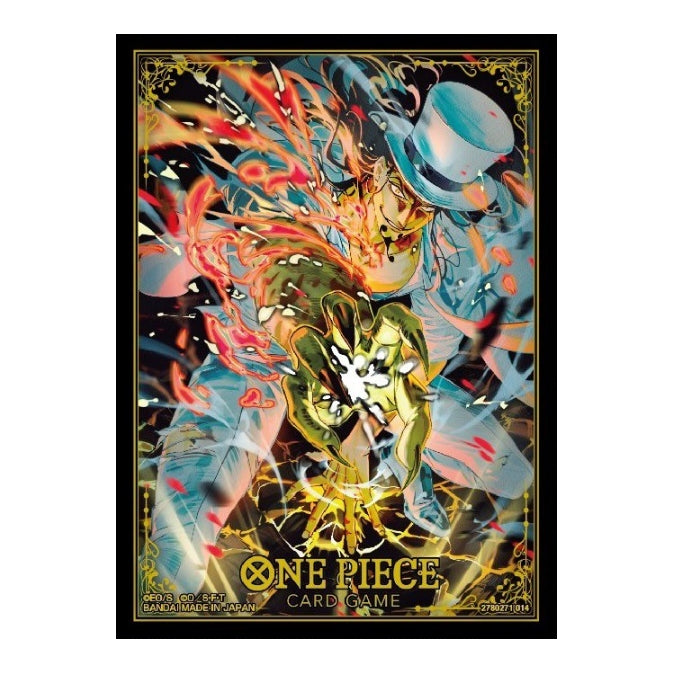One Piece Card Game Flagship Store Vol. 3 sleeves featuring Sabo with fiery claw effects and a gold ornate border.