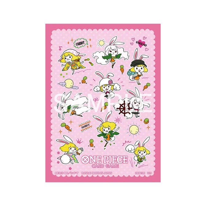 Pink One Piece Card Game sleeves featuring a repeating pattern of Carrot the rabbit in various cute poses and outfits.