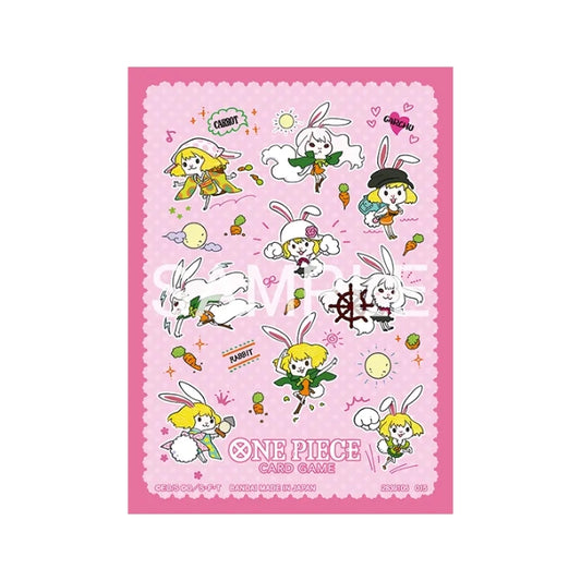 Pink One Piece Card Game sleeves featuring a repeating pattern of Carrot the rabbit in various cute poses and outfits.