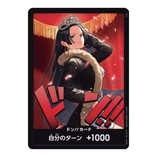 One Piece Heroines Edition Boa Hancock Don! card featuring a black-haired character in a crown against a red backdrop.
