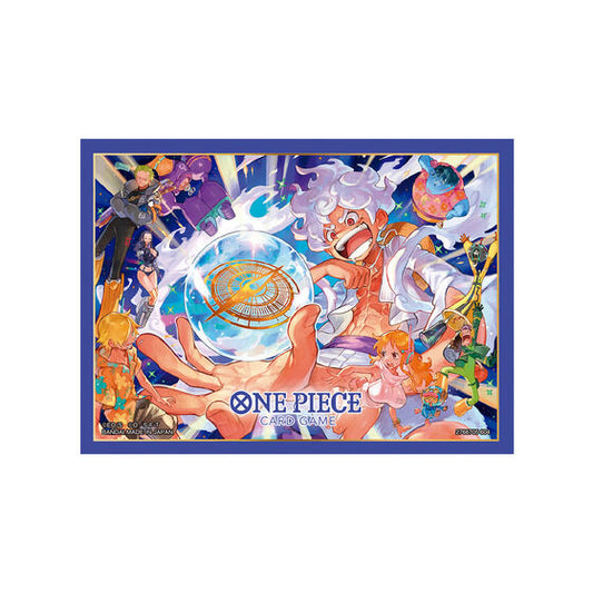 One Piece Card Game Championship 2024 protective sleeve featuring colorful Luffy and Straw Hat crew character art.