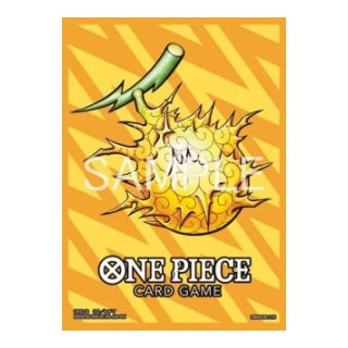 One Piece Card Game matte sleeves featuring a yellow Devil Fruit design with a striped background, pack of 70.