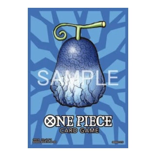 One Piece Card Game matte protective sleeve featuring a blue Devil Fruit design on a patterned blue background.