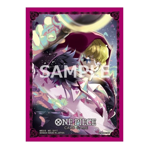One Piece Card Game Vol. 11 protective sleeves featuring Corazon in a vibrant purple border design, set of 70.