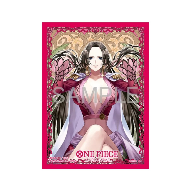 One Piece Card Game Vol. 13 protective sleeve featuring Boa Hancock in a decorative pink frame with ornate gold details.