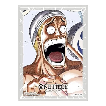 One Piece Card Game Vol. 14 protective sleeve featuring a shocked Enel illustration on a durable PP plastic card cover.