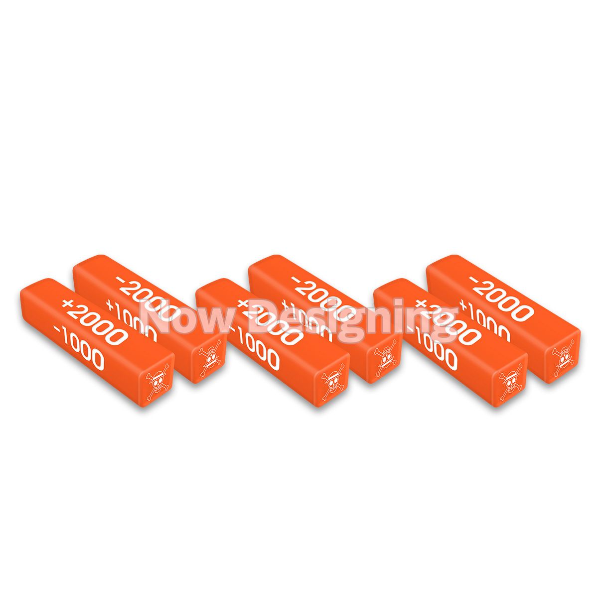 Six orange One Piece Card Game 3rd Anniversary power counters featuring white text and skull logos.