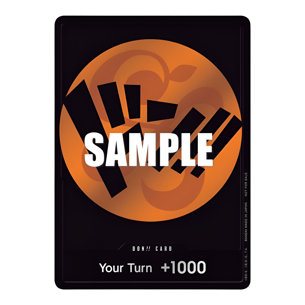 One Piece Strawhat Crew Don!! card featuring a black background with a large orange circular emblem and text.