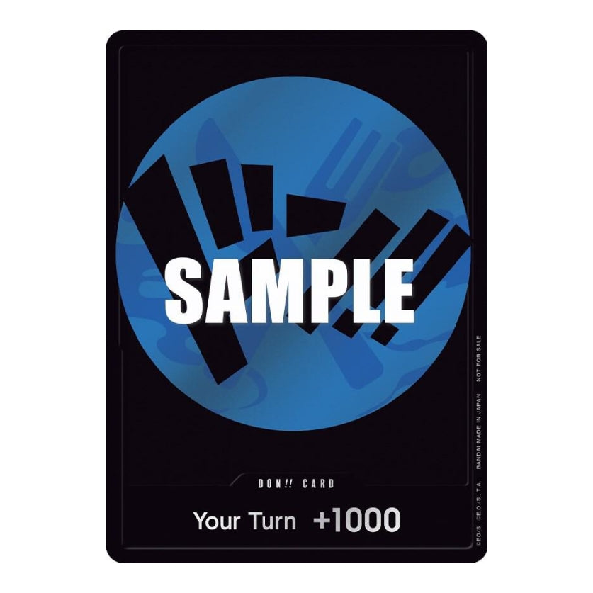 One Piece Card Game Don! card featuring a blue circular design with black accents and +1000 power text on a black background.