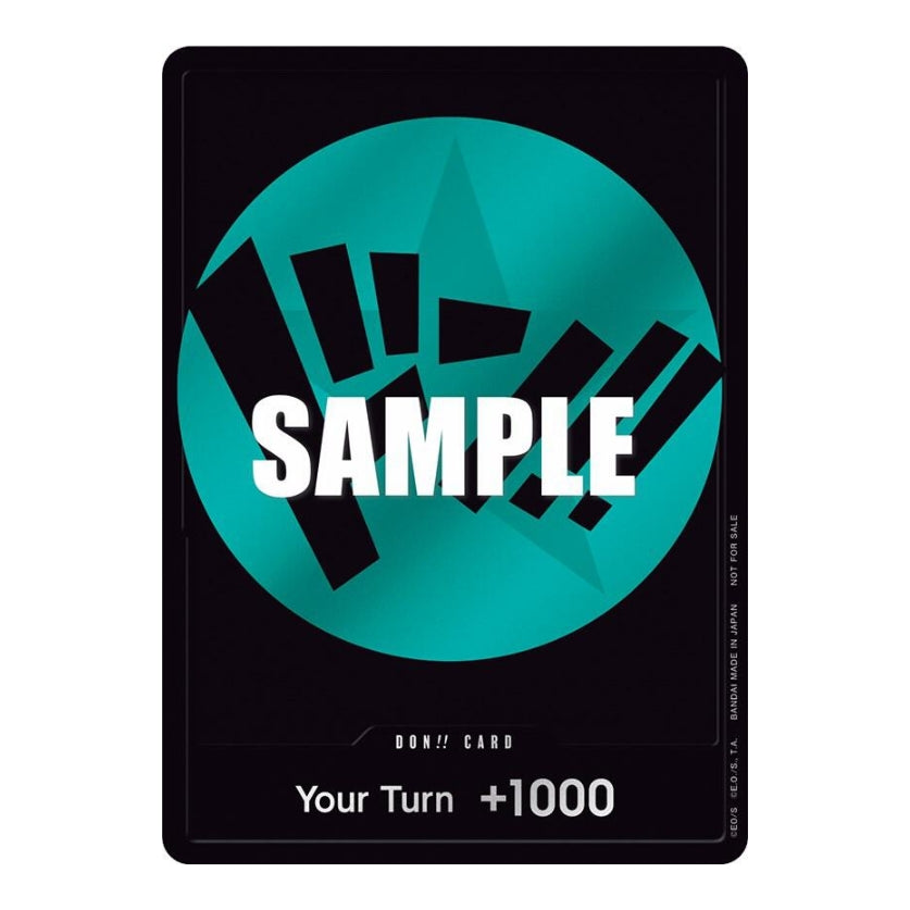 One Piece Card Game Don!! card featuring a black background with a large teal circle and bold text, standard size.