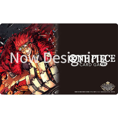 One Piece Card Game playmat featuring Eustass Kid on a black background, made of polyester and natural rubber.