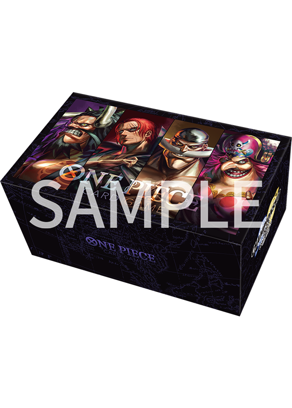 One Piece Card Game storage box with colorful character art and logo, black coated cardboard.