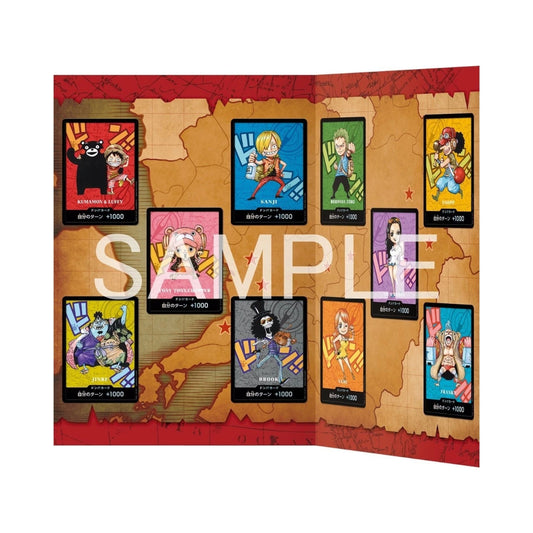 One Piece Kumamoto Special collection featuring ten colorful character Don! cards displayed on a red map background.
