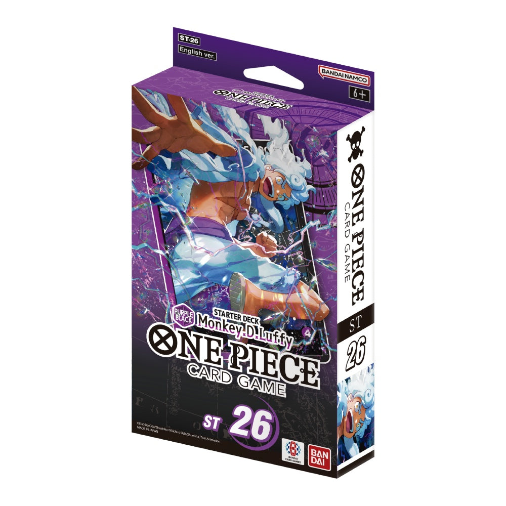 One Piece Card Game ST-26 Purple/Black Monkey D. Luffy Starter Deck box featuring Gear 5 Luffy artwork.
