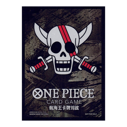 Foil One Piece card sleeve featuring a white Jolly Roger skull with a red stripe on a distressed black background.