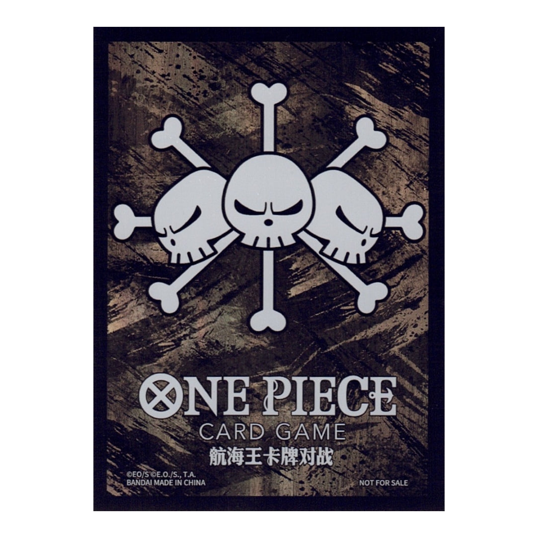 Foil One Piece Don! card sleeve featuring a white Jolly Roger skull logo on a textured dark brown and black background.