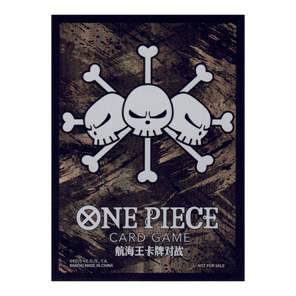 Foil One Piece Don! card sleeve featuring a white Jolly Roger skull logo on a textured dark brown and black background.