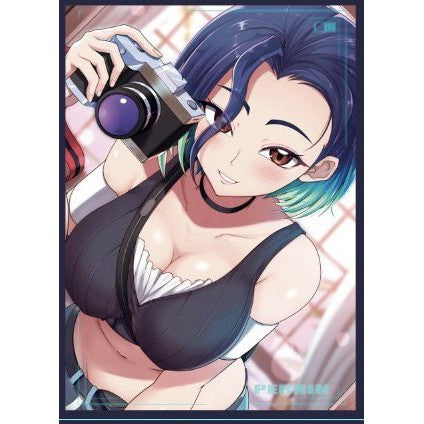 Perrin Sleeve: Anime girl with blue-green hair holding a camera, black top, brown eyes.