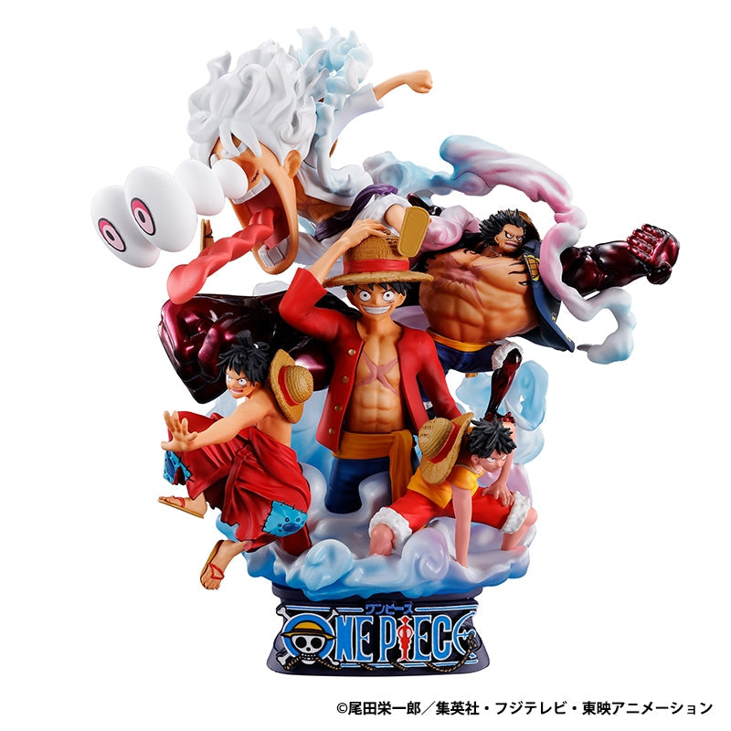 One Piece Petitrama DX LOGBOX RE BIRTH 02 Luffy Special PVC/ABS figure, 150mm, featuring multiple Luffy forms.