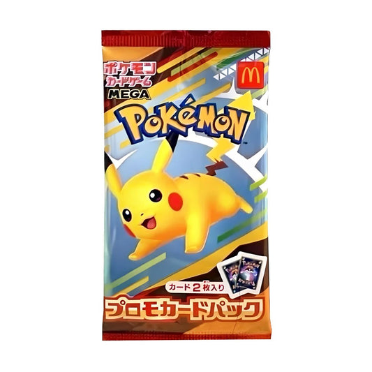 Sealed 2025 Pokémon McDonald's promo pack featuring Pikachu, yellow and red branding, and two card illustrations.