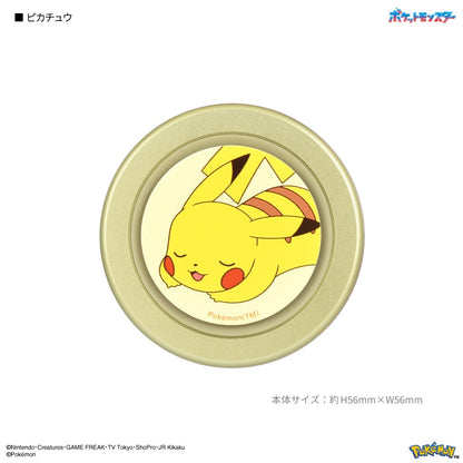Round Pikachu Pokémon CHIP-POP smartphone grip and stand in a slim, metallic gold finish with a sleeping Pikachu design.