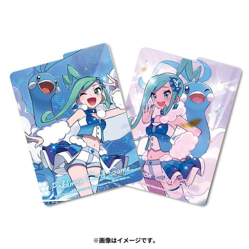 Two blue and white Pokémon Card Game deck case dividers featuring Altaria and Lisia in anime style.