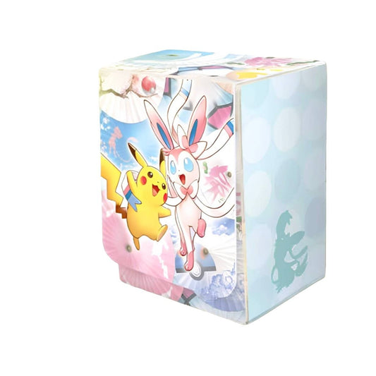 Hangzhou Master League Pokémon deck case featuring Pikachu and Sylveon on a pastel, Japanese-style illustrated background.