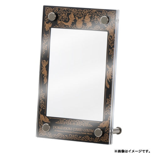 Clear acrylic Pokémon card display frame featuring an elegant black and gold Eevee-themed border with metal screw fasteners.