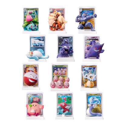 Pokémon Dream Painting figures featuring colorful plastic characters displayed in front of matching collectible trading cards.