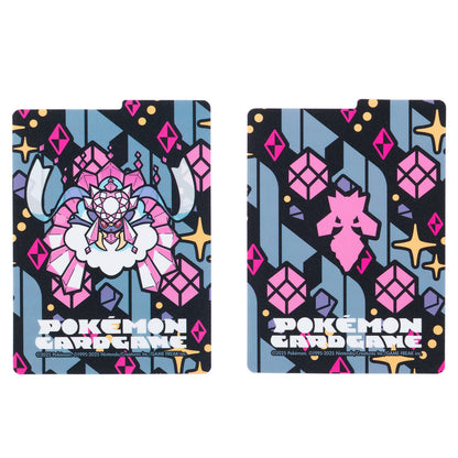 Mega Diancie Pokémon flip deck case featuring a geometric, pink and blue patterned design with two included card dividers.