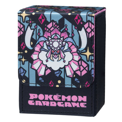 Mega Diancie Pokémon flip deck case in black polyurethane with pink logo and colorful crystal-themed character artwork.