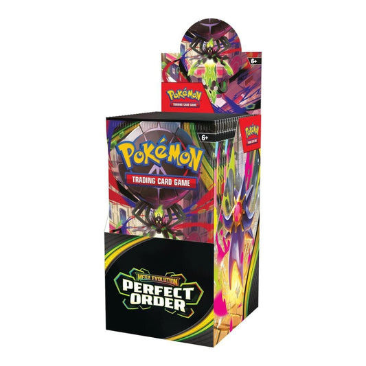 Pokémon Mega Evolution Perfect Order half booster display box featuring Mega Zygarde ex artwork.