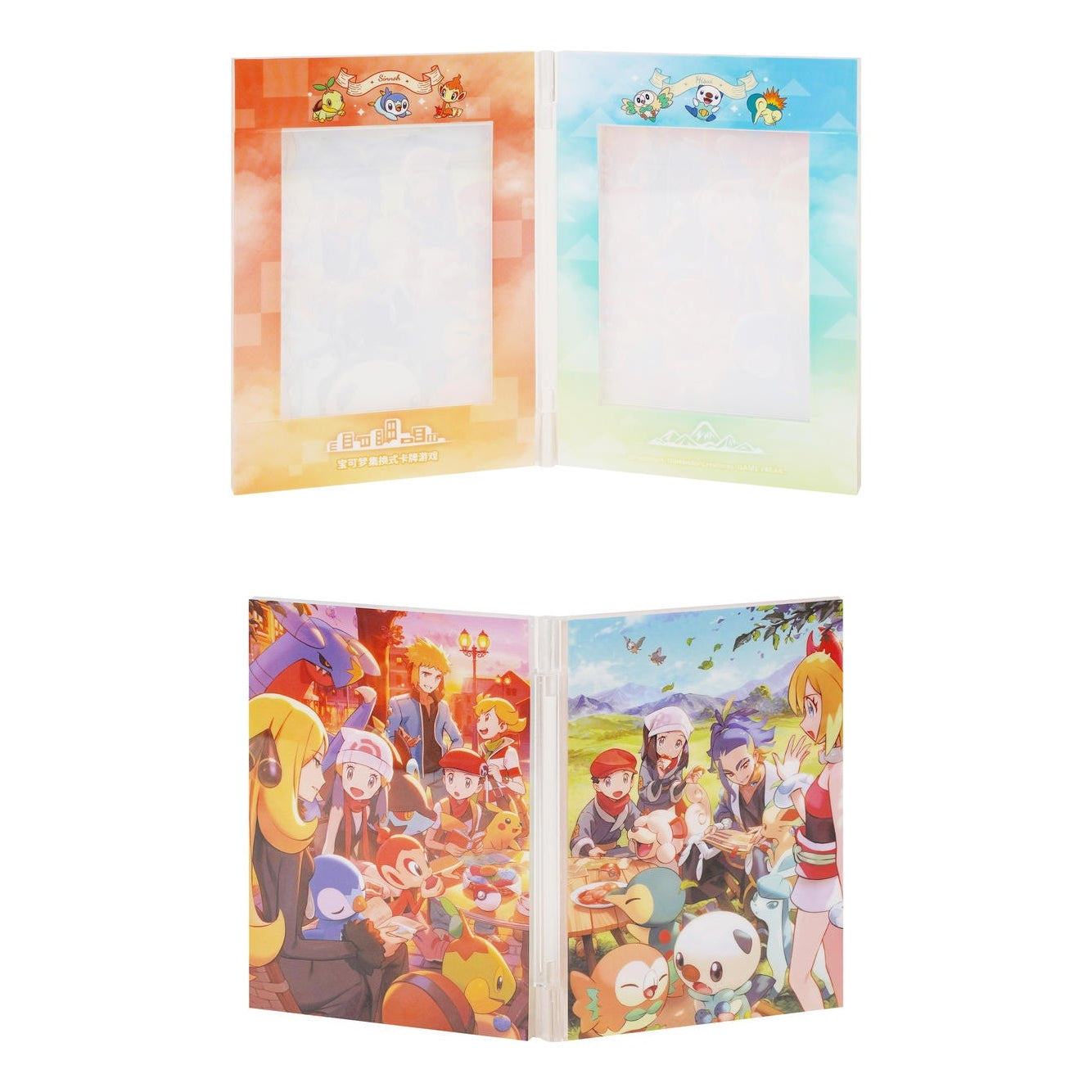 Pokémon Partners' Gathering Collection Box display frames, one orange with Sinnoh partners, one blue with Hisui partners.