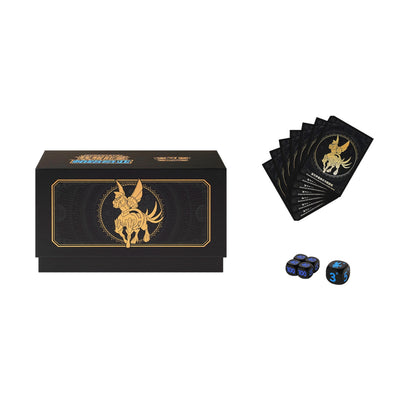 Black Pokémon Radiant Energy Collection Set Vol. 3 box with gold Pegasus art, cards, and blue dice.
