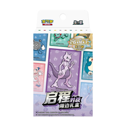 Pokémon Scarlet & Violet Departure Battle Accessories Box featuring Mewtwo and colorful Pokémon card art.