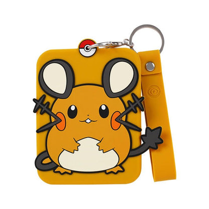 Yellow silicone Raichu Pokémon card display with a metal keychain and matching wrist strap.