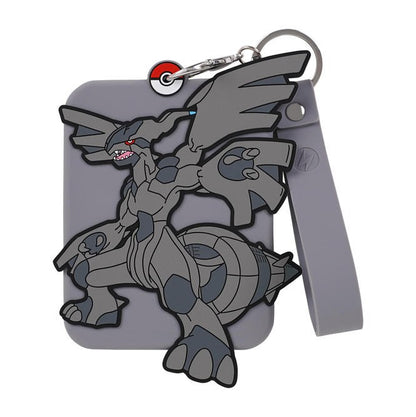 Gray silicone Pokémon display featuring Zekrom, with a Pokeball keychain clip and strap.
