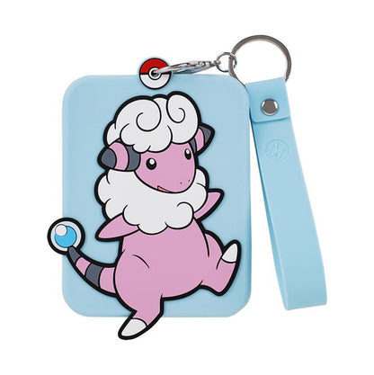 Light blue rectangular Pokémon silicone display with a pink Mareep character, keychain, and strap.