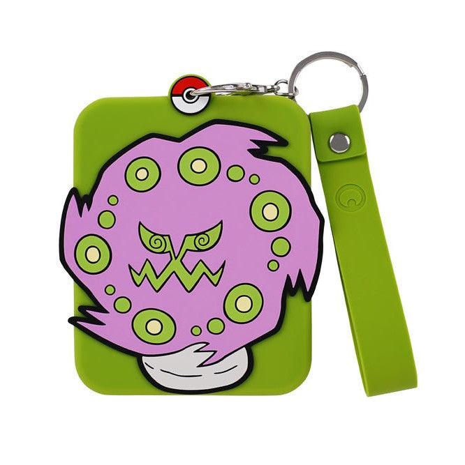 Green silicone Pokémon display with a purple Spiritomb design, attached to a keychain and wrist strap.