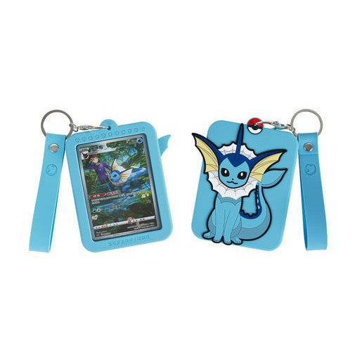 Light blue silicone Pokémon Vaporeon display case with card slot and strap.