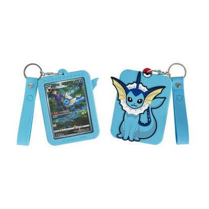 Light blue silicone Pokémon Vaporeon display case with card slot and strap.