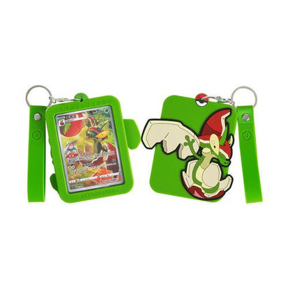 Green silicone Pokémon card display with a Flygon character design and a metal keychain.