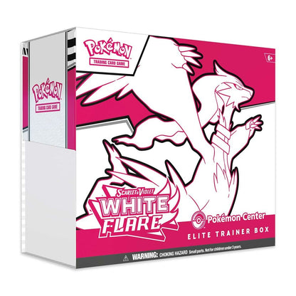 Pokémon TCG Scarlet & Violet White Flare Elite Trainer Box featuring Reshiram graphic on a white and magenta box.